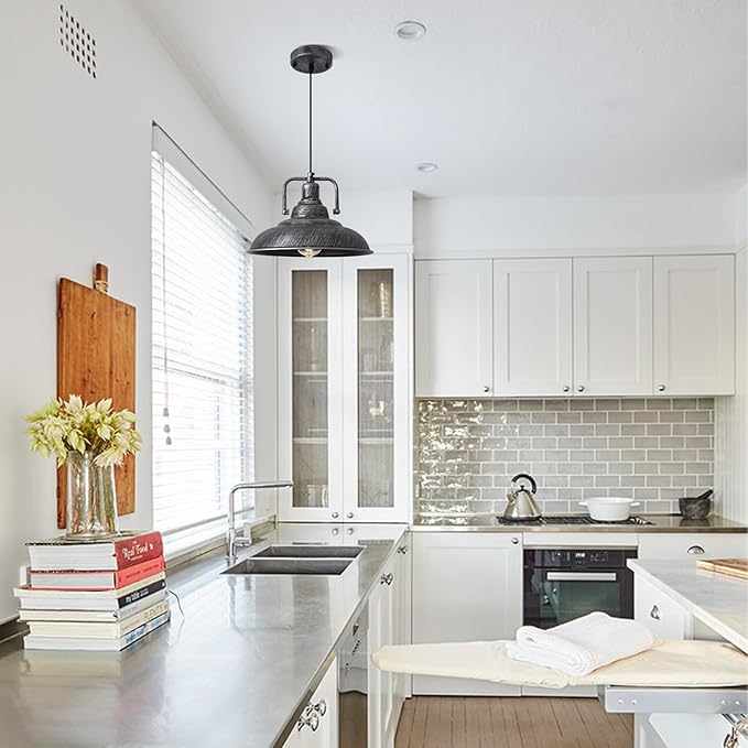 Black and Silver Pendant Light 12.5 inches 3 Packs, Farmhouse Pendant Light, Industrial Pendant Light, Kitchen Pendant Lights, Pendant Lights Kithen Island for Bedroom; Living Room; Kitchen