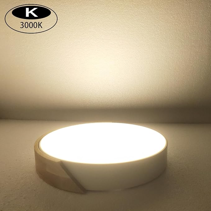 LED Ceiling Lights, 12 Inch White Modern Flush Mount Lighting Fixture,Round Shaped Wood Ceiling Lighting,30W,3000K Warm Light