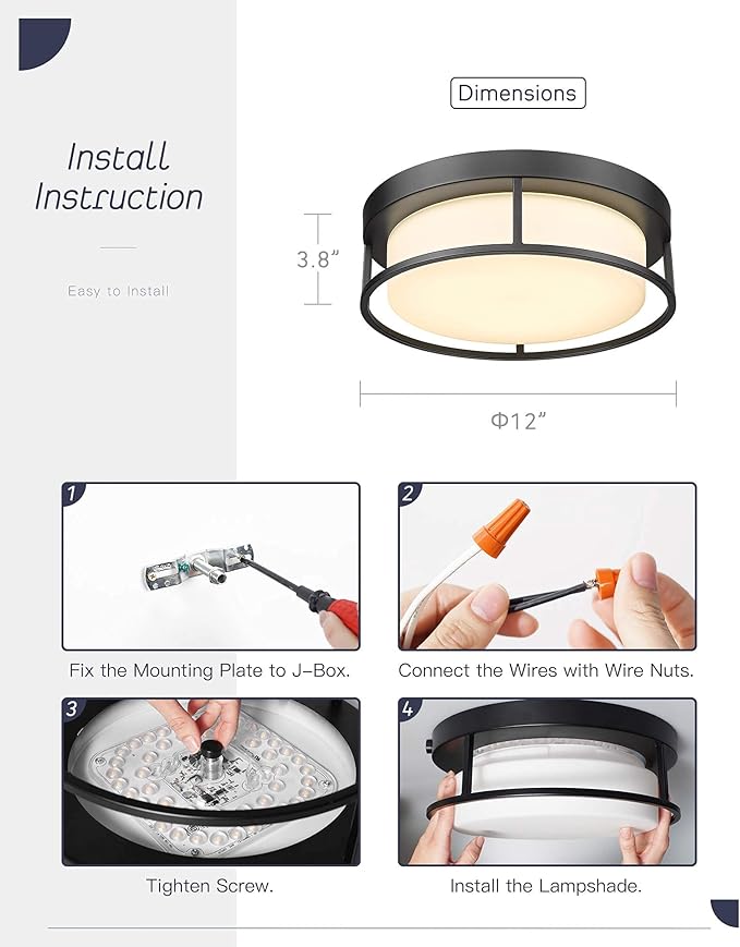 CALDION 3Pack 12 inch Flush Mount LED Ceiling Light Fixture, 3000K Dimmable, 24W 950 Lumens, Round Close to Ceiling Lights for Bedroom Kitchen Hallway or Stairwell