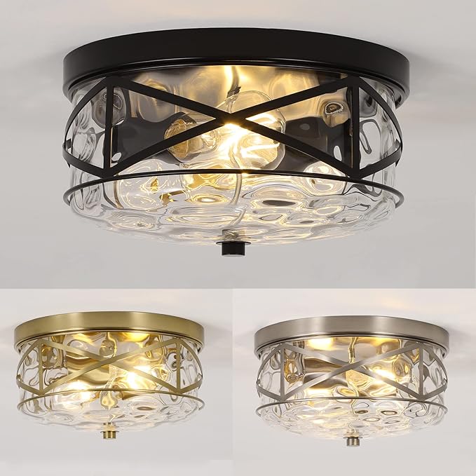 LamQee 2-Light Flush Mount Ceiling Light Farmhouse Kitchen Island Ceiling Light with Bubble Glass Close to Ceiling Light Fixture for Living Room Bedroom Foyer Hallway
