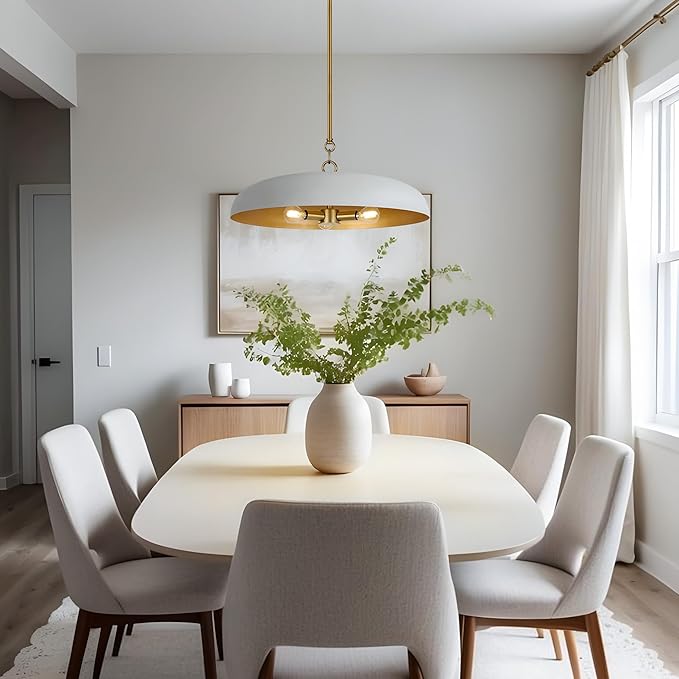 19.7 Inch Extra Large Pendant Light, 3-Light Gray and Gold All Metal Pendant Lighting Fixture, Oversized Modern Dome Chandelier Ceiling Hanging for Kitchen Island Dining Room Living Entryway