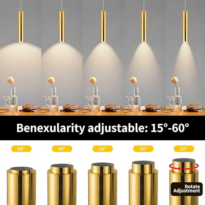 Zoomable LED Pendant Lights Modern Ceiling Hanging Spotlight Pendant Lighting,5CCT/2700K-5000K,Zoomable 15°-60°,Unique Pendant Lighting for Kitchen Island Bar,12W (Gold)