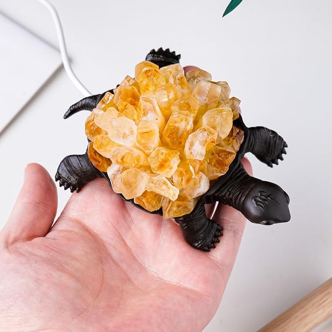 Runyangshi Natural Yellow Tooth Turtle Night Lamp Healing Crystal Bedroom Bedside Table Lamp USB Port Home Decor Women Men Gift