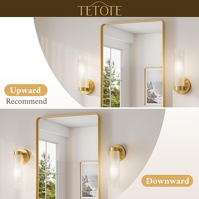 TETOTE Brushed Gold Wall Sconces Set of Two Modern Bathroom Wall Light Fixtures Farmhouse Wall Lights with Frosted Glass Shade for Mirror Bedroom Living Room