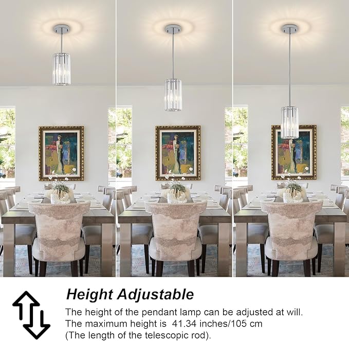 3 Pack Chrome Modern Pendant Lights Mini Chandelier Kitchen Island Pendant Lights Hanging Light Fixtures Adjustable Crystal Chandelier Fixture for Island Dining Room Hallway Bedroom