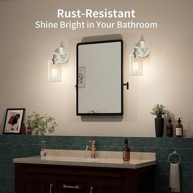 BUTHY Brushed Nickel Wall Light: LED Wall Sconces Indoor, Modern Sconces Wall Lighting with E26 Base and Clear Glass Shade, Wall Light Fixtures for Bedroom, Hallway, Mirror, Living Room