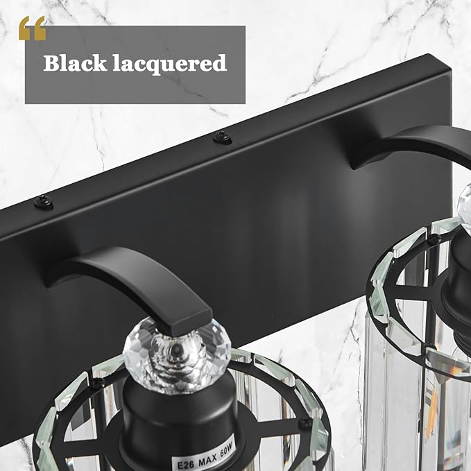 4-Light Black Bathroom Light Fixture Modern Vanity Lights Over Mirror Vintage Wall Sconce Lighting for Bathroom, Bedroom, Living Room, Hallway E26 Base with Crystal Bathroom Vanity Light
