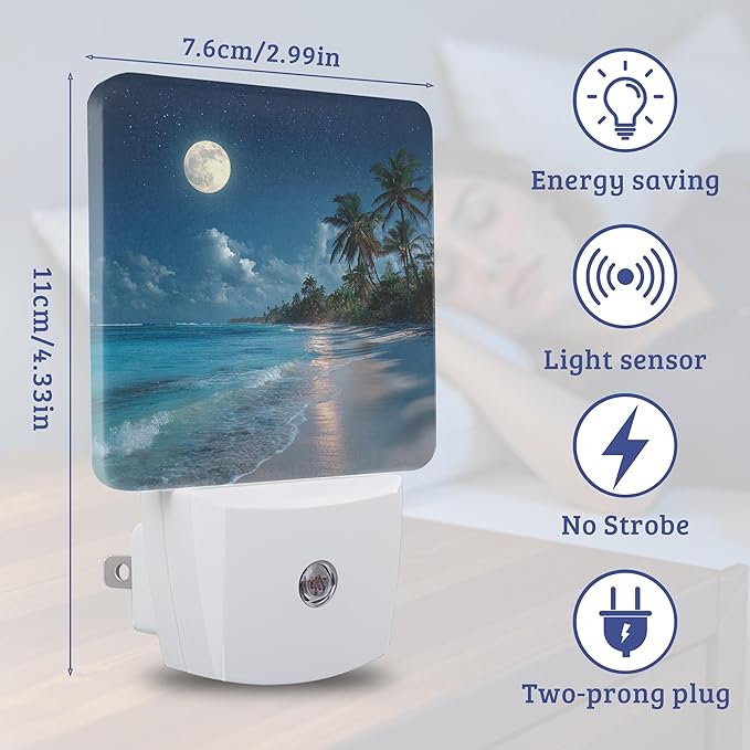 Beach Palm Night Light, Plug-into Wall Nightlight with Dusk to Dawn Sensor, Energy Efficient Lamp for Bedroom/Bathroom/Kitchen/Hallway/Stairs