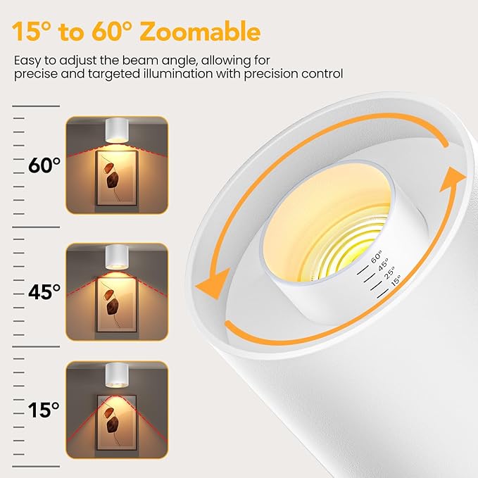 3-Color&Watt Zoomable Ceiling Spotlight Fixtures, Flush Mount Ceiling Light Fixture Dimmable LED Spot Lights Indoor, 4.72" Cylinder Light for Hallway Kitchen Entryway Foyer, 30W White