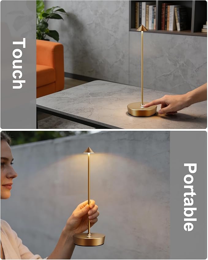 LED Cordless Table Lamp Rechargeable - 6000mAh Battery Operated Waterproof Desk Lamp 3 Color Stepless Dimming Touch Lamps Memory Light for Home Restaurant Dining Outdoor Patio Set of 2 Bronze