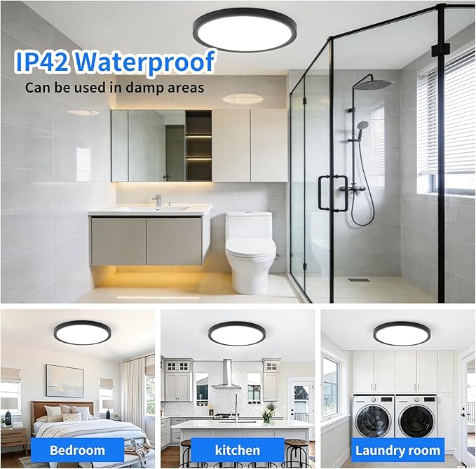 12PK 12 inch LED Flush Mount Ceiling Light Fixture,24W Super Slim LED Ceiling Light 2400LM,3000K/4000K/6000K CCT Selectable,Close to Ceiling Round Flat Panel Light for Bedroom,Kitchen,Hallway
