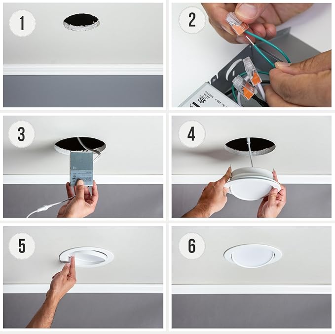 PROCURU [1-Pack] 6-Inch Gimbal Heavy Duty 12W (7" Trim) LED 2700K-6000K 5CCT Adjustable, Rotate & Swivel Ultra-Thin Recessed Ceiling Downlight, Dimmable, AirTight IC Rated (VGB6-5W3-1P)