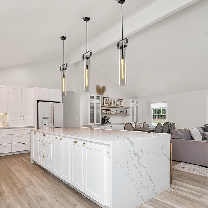 Black Pendant Lights,Modern Glass Pendant Lights Kitchen Island,21.6'' Farmhouse Kitchen Pendant Lighting Over Island for Dining Table,Bathroom,Bedroom,Included E26 Bulb