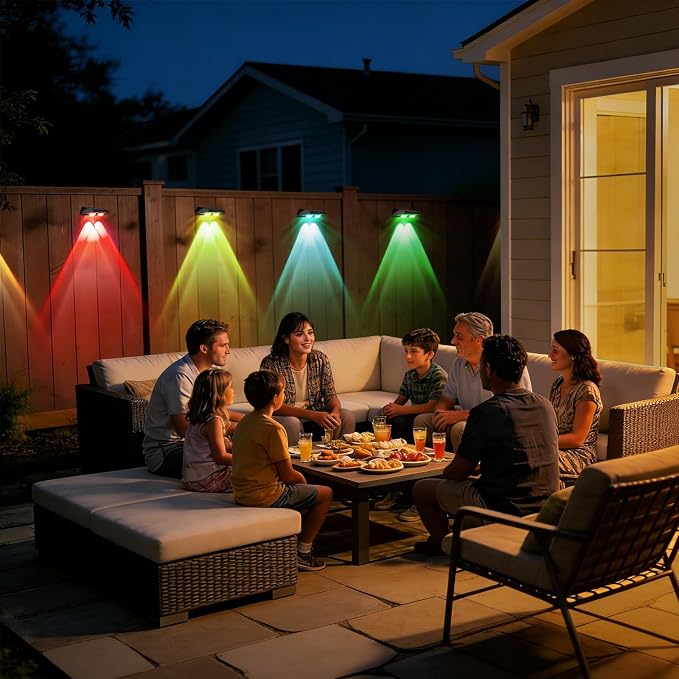 AUDLES Solar Fence Lights Outdoor Waterproof LED, 8 Modes Warm & RGB 6 Color Changing Solar Powered Flood Wall Lights, Solar Light for Step, Pathway, Garden, Deck, Stairs Decor- 12 Pack