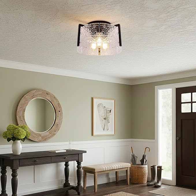 Bektas Semi Flush Mount Ceiling Light, Hallway Light Fixture,Entryway Light,Modern Bedroom Lampe,Metal Light Fixtures,Lighting Fixture Flush Mount for Kitchen Bathroom Dining Room (Black, 3-Light)