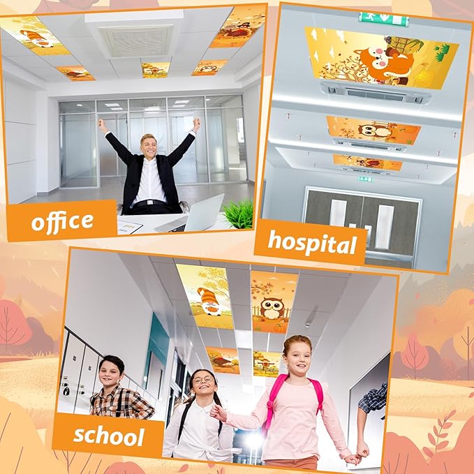 6 Pcs Fluorescent Light Covers with 60 Magnets Fall Animal Decorative for Classroom Ceiling Light 4 x 2 Feet Magnetic Lights Covers Filter for Office Hospitals Home Autumn Classroom Decor(Fall Animal)