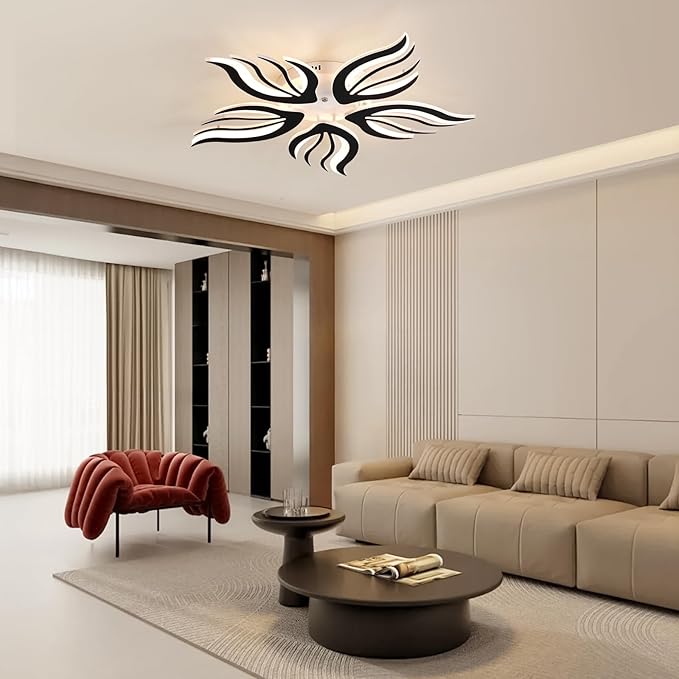 Becailyer 29.5" Flower Shaped Ceiling Light, Dimmable Modern LED Ceiling Lights with Remote Control, 5-Petals Flush Mount Ceiling Lamp for Living Room Bedroom Dining Room, Black