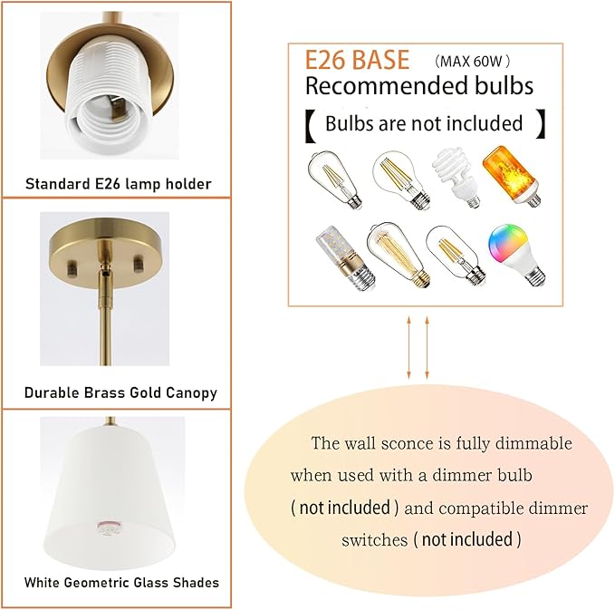 BYOLIIMA Modern Gold Pendant Light 3 Pack Brushed Brass Mid Century Chandelier White Cylinder Glass Shades Adjustable Rods Farmhouse Ceiling Hanging Lighting Fixture Kitchen Island Dining Room Bedroom