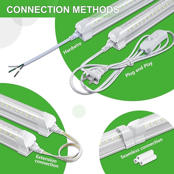 Skymoatled 8Pack 8FT LED Shop Light Garage Light,100W 6000K White Light 15000LM Super Bright,Hanging/Surface Mount,Linkable T8 LED Tube Lights for Garage,Warehouse, Workshop,Plug and Play
