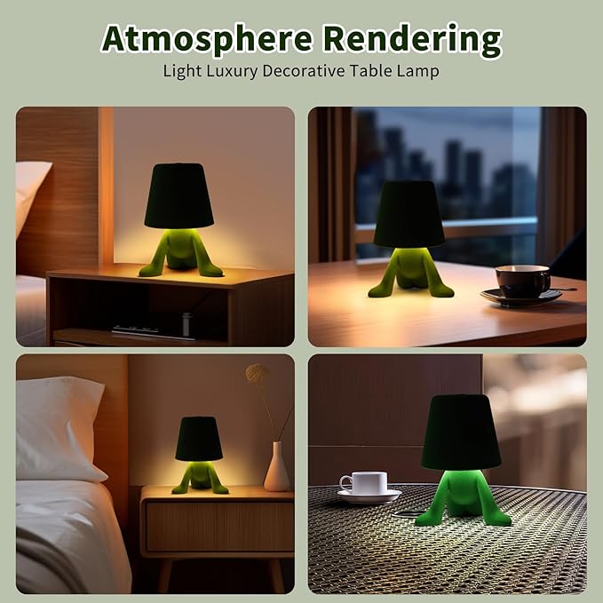 Bedside Touch Control Table Lamp, Golden Decor Thinker Statue LED Table Lamp With USB Port, 3 Way Dimmable Modern Night Light Nightstand Lamp For Home Living Room Office Shelf Decor (light green-B)