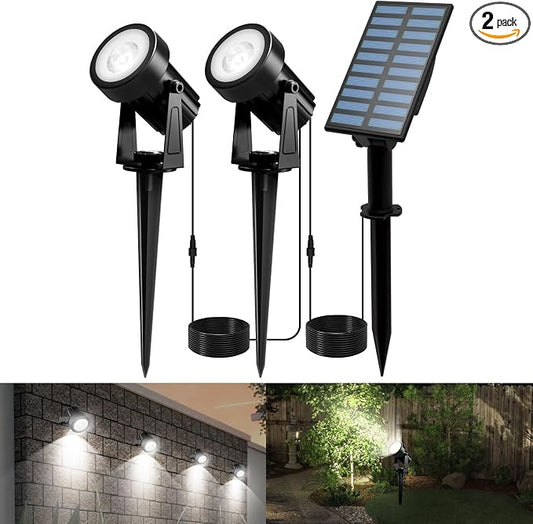 T-SUNUS Christmas Solar Spot Lights Outdoor White 6000K IP65 Waterproof 2-in-1 Landscape Spotlights, 9.8ft Cable Separate Panel Auto Dusk to Dawn for Flag Yard Garden Driveway Pathway Garage Halloween