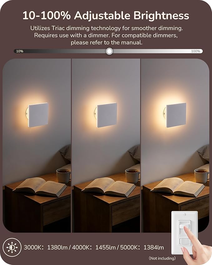 EDISHINE 4 Pack Small LED Outdoor Wall Lights Exterior/Interior, 3000K-5000K Dimmable Wall Sconce, Square Modern Exterior Lighting Fixtures, IP65 Waterproof Aluminum Outside Porch Light, White