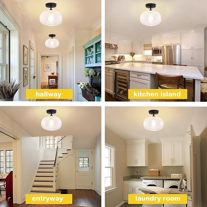 Semi Flush Mount Ceiling Light,Globe Glass Ceiling Lights,Black Hallway Light Fixtures,Entryway Light Fixture,Kitchen Lighting Fixtures Ceiling,Modern Hanging Lighting for Closet,Foyer