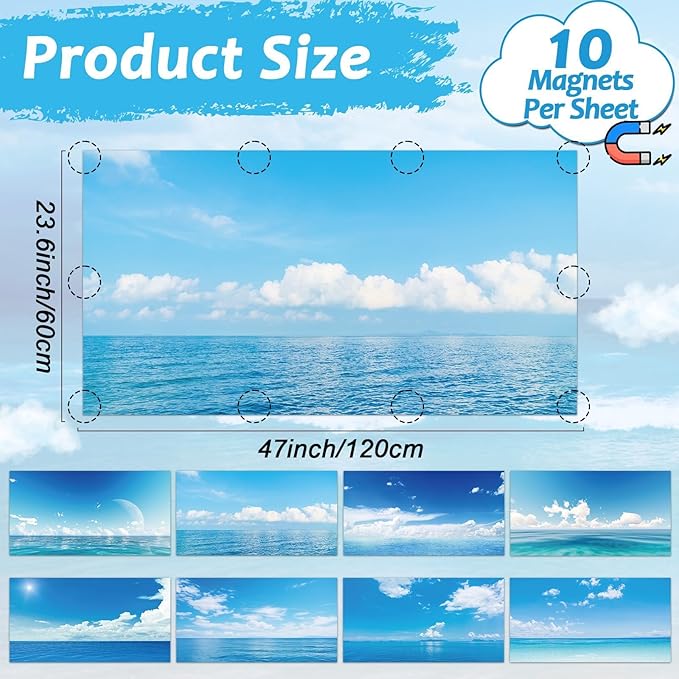 8 Pcs Fluorescent Light Covers with 80 Magnets Decorative for Classroom Ceiling Lights 4 x 2 Feet Magnetic Light Covers Filter Easy Install for Office Hospitals & Home Drop Ceiling Supplies (Sea)