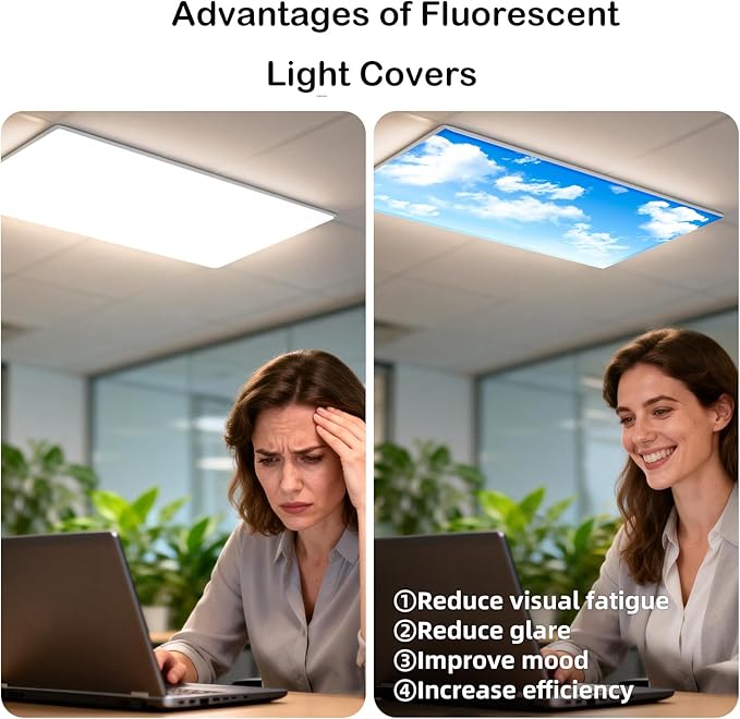 ANGSYLTH 8 Pcs Fluorescent Light Covers - 4 x 2 Feet Covers for Ceiling Lights, 8 x 10 Magnetic Light Filters for Classroom, Office, Hospitals