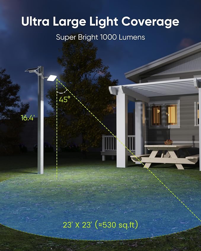 JACKYLED Solar Dusk to Dawn Light Outdoor 1000 Lumens 299 LED Solar Security Lights with Extension Cord, IP65 Waterproof Solar Lights Outdoor Wall Spotlight Bright for Garden Patio