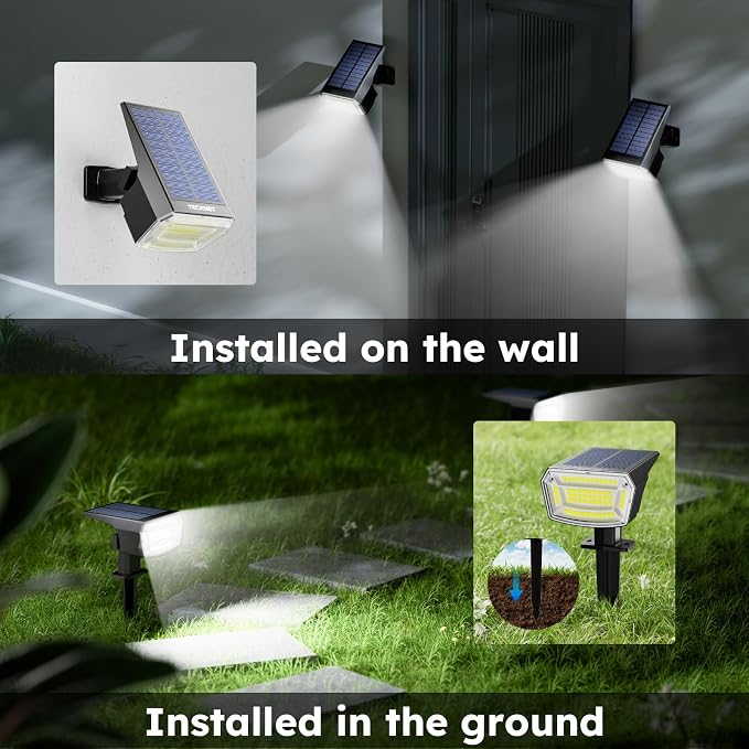 TECKNET Spot Lights Outdoor with 59 LED, 4 Pack Solar Lights Outdoor Waterproof IP65, Auto On/Off Solar Spot Lights, 3 Lighting Modes Solar Powered Garden, 2-in-1 Solars Landscape Light (Cool White)