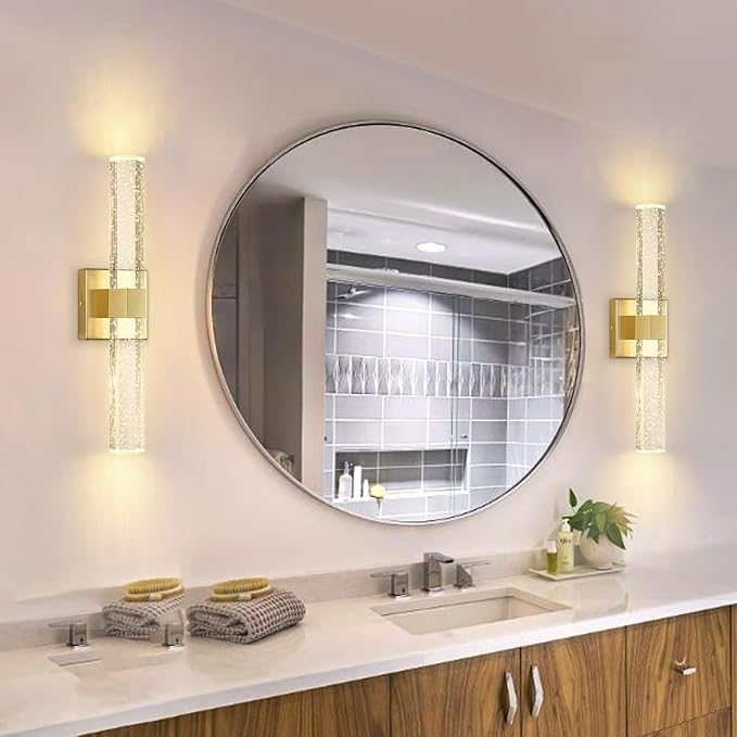 Gold LED Wall Sconce Lights Warm Light Modern Crystal Wall Lights Vanity Lighting Fixtures Sconces for Bathroom Living Room Bedroom Dining Room Hallway