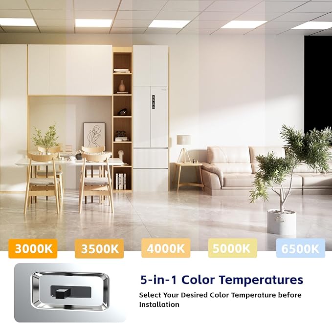 LED Flat Panel Light LED Drop Ceiling Light Fixture, 5 CCT 3000K-6500K Adjustable & 5 Wattage Selectable Recessed Back-Lit Fixture for Office, ETL Listed(16Pack 2x2)