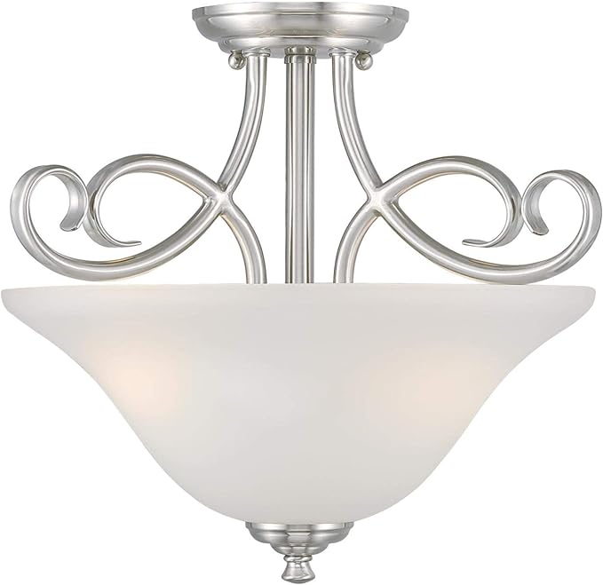 Westinghouse 6573800 Dunmore 15-Inch, Two-Light Indoor Semi-Flush Mount Ceiling Fixture, Brushed Nickel Finish with Frosted Glass