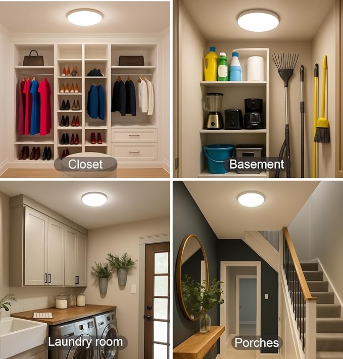 Motion Sensor Ceiling Light Hardwired, 9 Inch 18W Flush Mount Closet Light, 1800 Lm, 5 CCT 2700/3000/3500/4000/5000K, 4 Brightness Settable, Rimless 10% Standby Bi-Level with Delay Off, ETL Listed