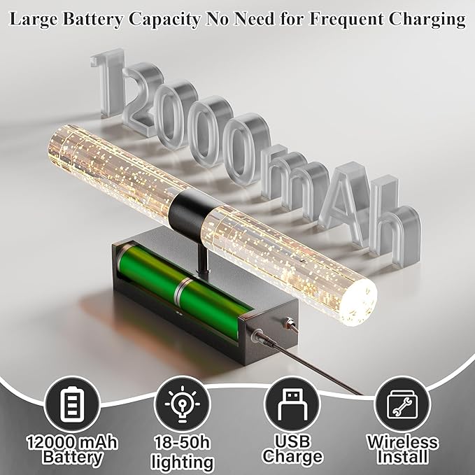 camuucci Battery Operated Wall Sconces Set of 2 Rechargeable Battery Powered Wall Light with 12000mAh Not Hardwired Dimmable Wall Lamp Fixtures for Bedroom Living Room Black 20.9 Inches