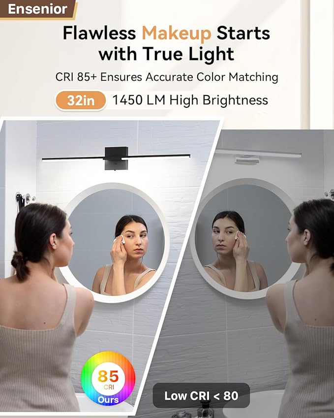 Ensenior Modern Bathroom Vanity Light 32 inch, Built-in Dimmer, 18.5W Dimmable 5CCT Led Bath Lights, Black Bar Vanity Light for Bathroom Mirror Cabinets Bedroom-FCC & ETL Certificated