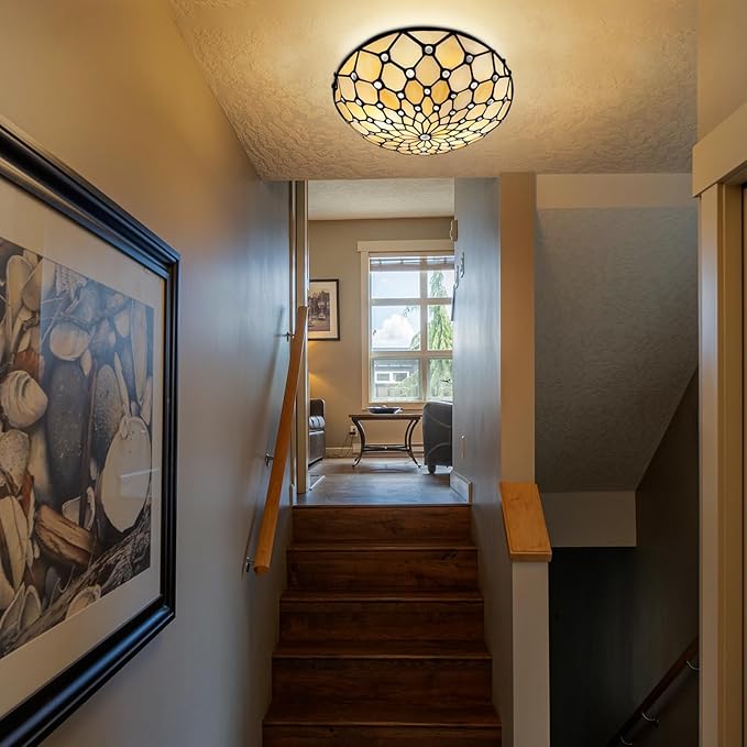 ARTZONE Tiffany Ceiling Lights, Stained Glass Ceiling Light 2-Lights 12 Inch Tiffany Flush Mount Ceiling Light for Bedroom Dining Living Room Entryway Foyer