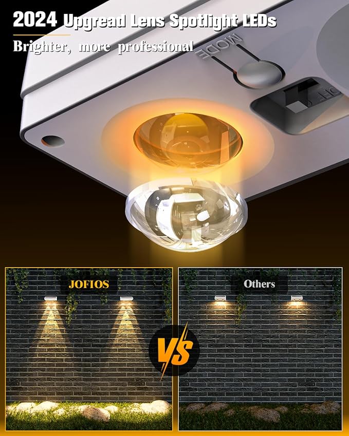 JOFIOS Solar Fence Lights 8 Pack, 50 Lumens Outdoor Fence Solar Lights with 12 Modes RGB Color Glow LED Solar Lights Outdoor Waterproof for Patio, Backyard, Deck, Fence, Railing. （White Shell）
