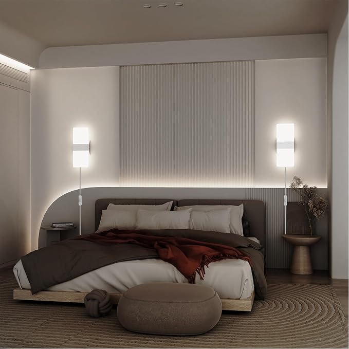 KICAAO Wall Sconces, Modern Wall Sconce Plug in 10W 6000K Cool White Acrylic Wall Lights with 6FT/180cm Plug in Cord and On/Off Switch on The Cord (1 Pack)