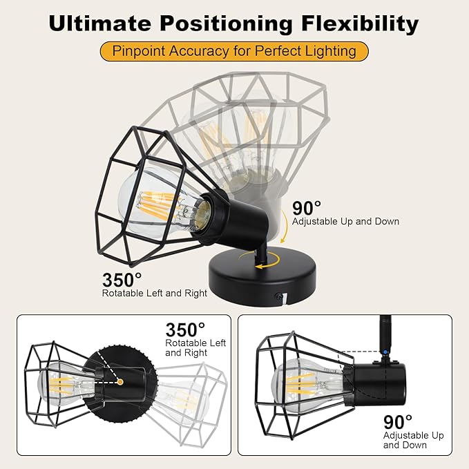 HiBay LED Track Lighting Fixture, 1-Light Adjustable Spot Light Ceiling Wall Mount, Black Geometric Metal Cage Industrial Spotlight Indoor for Kitchen, Dining, Bedroom, E26 Base (Bulb Not Included)