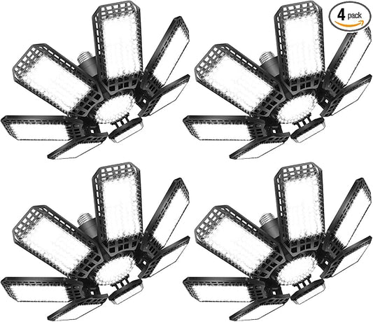 AUDLES 4 Pack LED Garage Light, 240W 24000LM 6500K LED Shop Lights, Garage Lights Ceiling Led with 7+1 Deformable Panels, E26/E27 Bulb Socket Lighting for Shop, High Bay, Attic, Basement, Warehouse