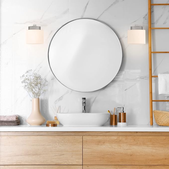 Design House Dove Creek Wall Light Sconce, Satin Nickel Finish, Frosted Glass, Dimmable, for Hallway, Bathroom, Foyer, Bedroom – Design House, 577981