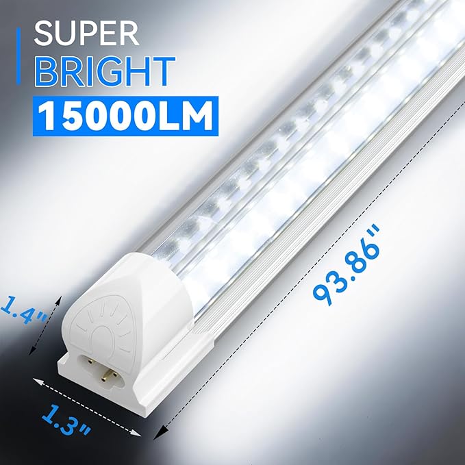 SHOPLED 8FT Shop Light 100W 15000LM 6500K | 12-Pack Linkable V-Shape Led Shop Light | Plug & Play T8 Tube Lights for Garage, Warehouse, Basement | Ultra Bright Energy-Saving ETL (5000K, 12 Pack)