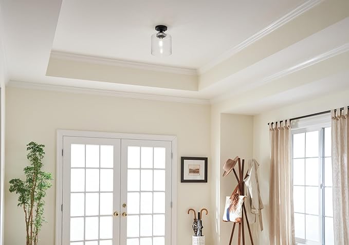Kichler Winslow 8.5" 1-Light Semi Flush Mount Light with Clear Seeded Glass in Black for Kitchen, Bar, Laundry, Hallway, Bedroom, Dining Room (8.5" x 10.75"), 44033BK