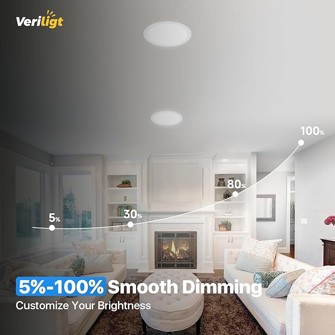 4 Pack 8 Inch LED Recessed Light, Dimmable, Damp Rated, 5CCT Selectable, 18W 1600LM, 120V, Silm Canless Wafer Ceiling Light, ETL&FCC