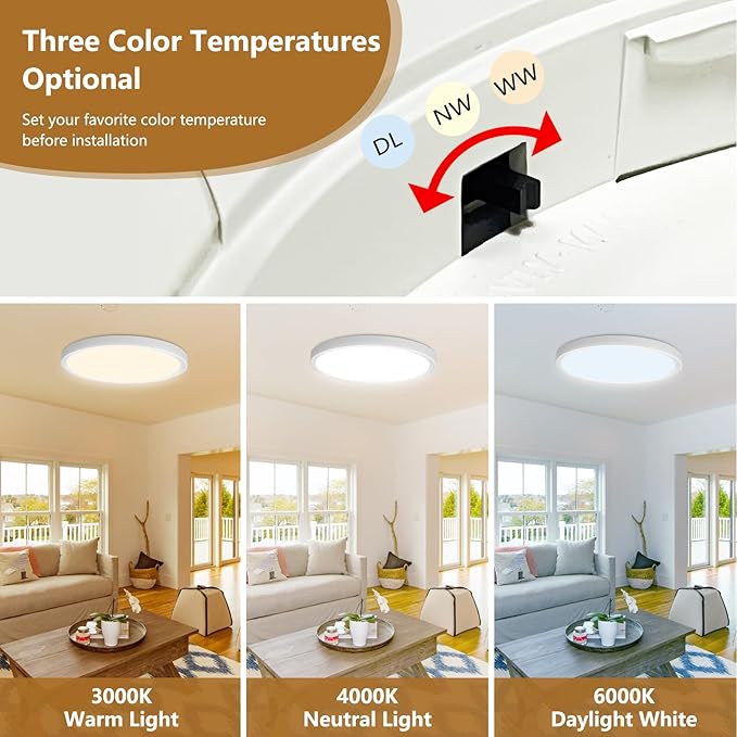 4PK 15.8 Inch LED Flush Mount Ceiling Light, 32W, 3480LM, 3000K/4000K/6000K CCT Selectable, White Ultra-Slim LED Ceiling Light Fixtures, Low Profile Round Flat Panel Light for Bedroom,Kitchen,Hallway