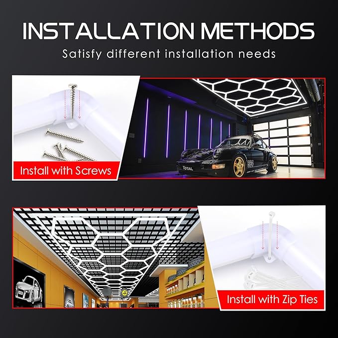 LZHOME LED Hexagon Garage Light - Super Bright 900W 108000LM Car Detailing Shop Ceiling Lights Lighting System for Home Gym Workshop Basement Warehouse 45CM/Lamp Tube