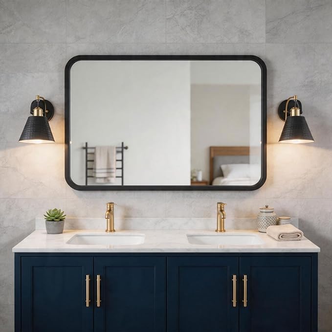 PAZALA Bathroom Sconces Set of 2, Black and Gold Wall Sconces Set of Two, Bathroom Vanity Light with Rotatable Metal Shade, Modern Farmhouse Wall Light Fixtures for Bath Mirror Bedroom Stair Hallway