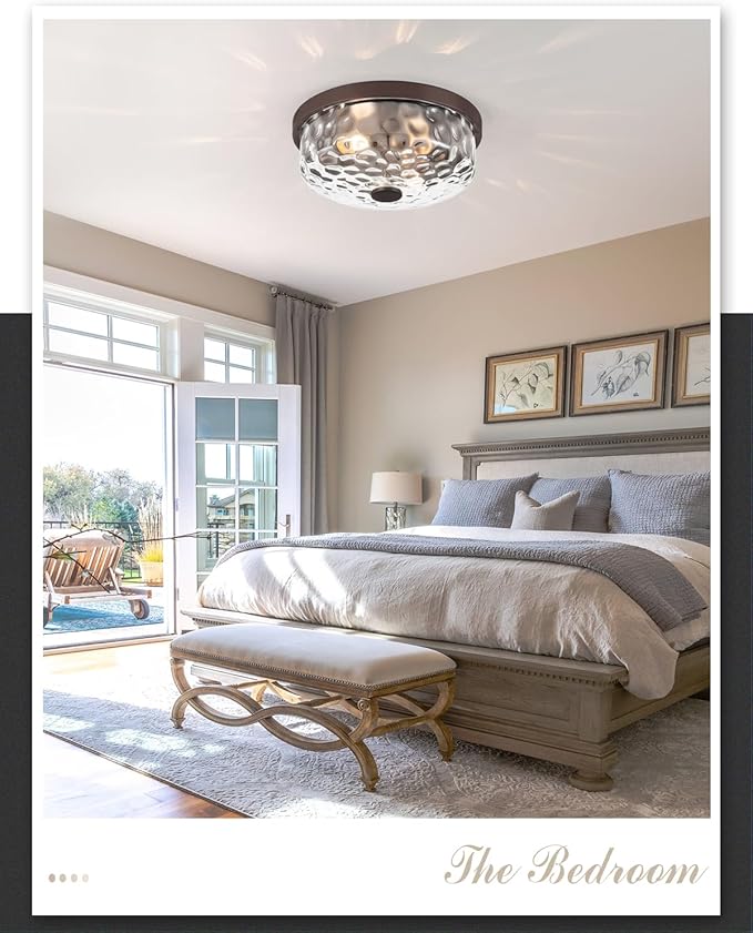 12 Inch Farmhouse Flush Mount Ceiling Light, 2 Light Industrial Close to Ceiling Light, Industrial Ceiling Lighting Fixture for Kitchen Hallway Bedroom Living Room (12.2 Inch Oil Rubbed Bronze)